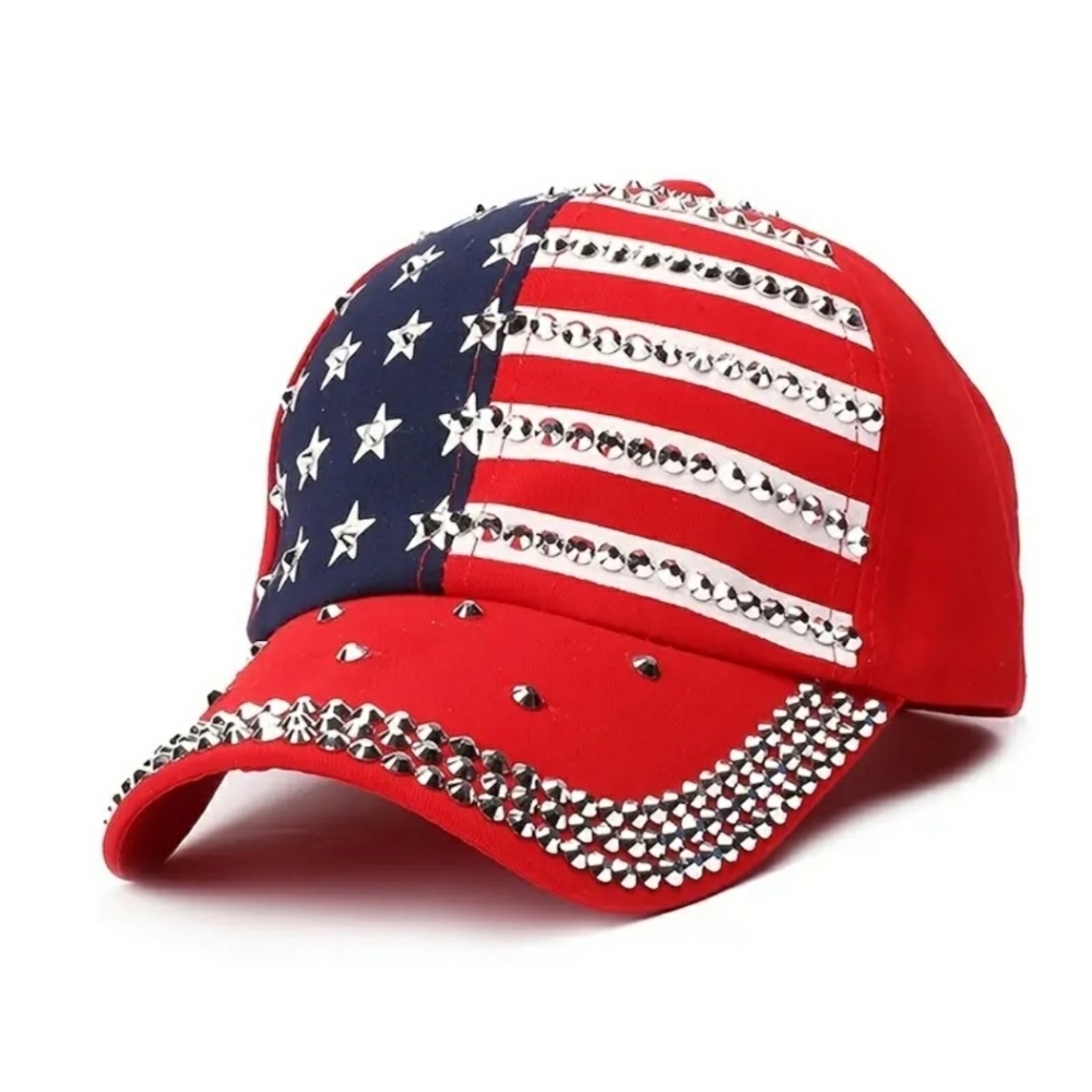 USA Flag Baseball Cap Rhinestone - Picture 2 of 5